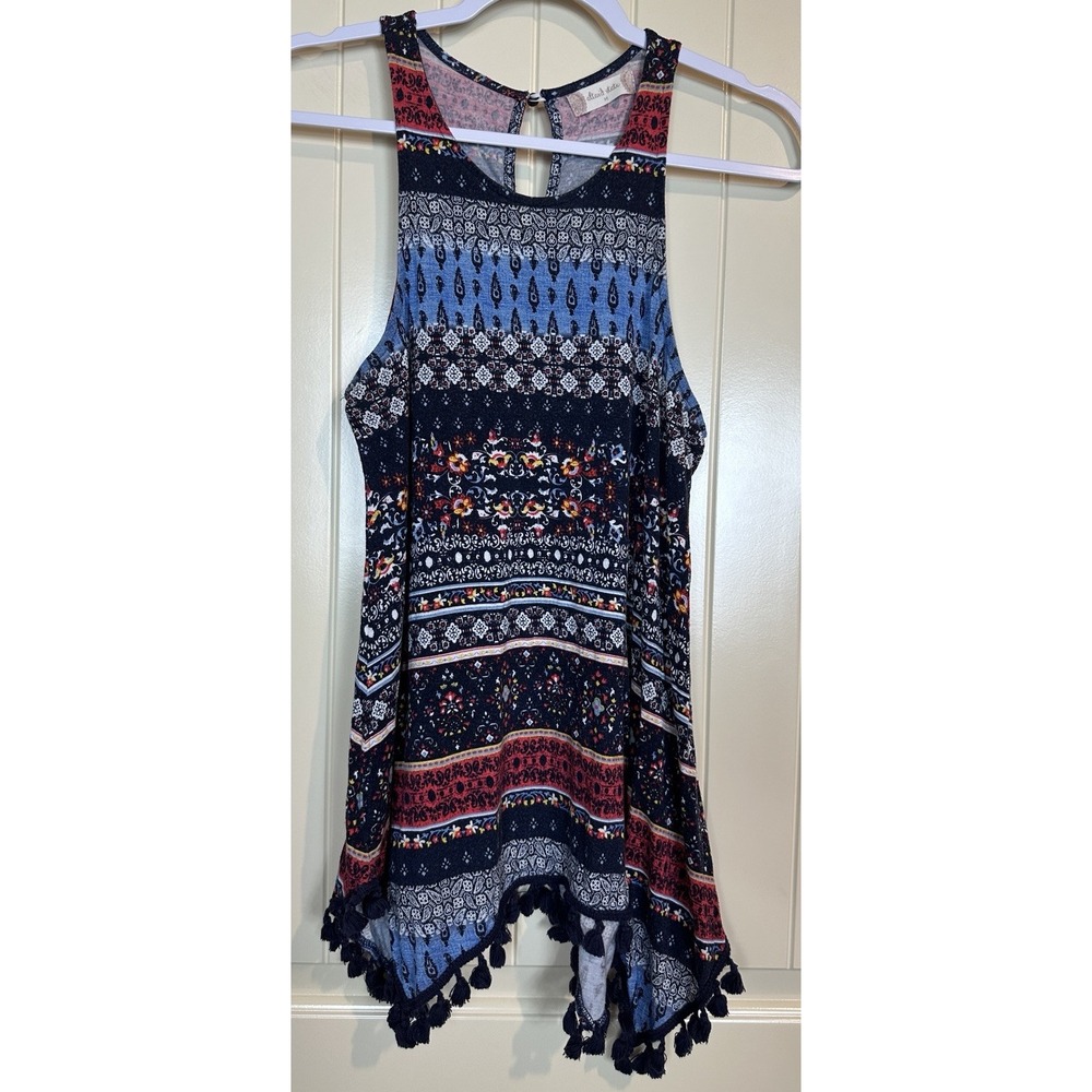 Altar'd State Womens Blue Sleeveless rayon top blouse tunic asymmetrical sz M